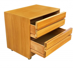 Mid Century Modern Blond Wood Cabinet or Night Stand with Drawers Casters - 2592094