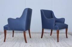 Mid Century Modern Blue Leather Armchairs - 984001