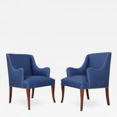 Mid Century Modern Blue Leather Armchairs - 984946