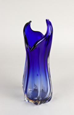 Mid Century Modern Blue Murano Glass Vase Italy circa 1970 - 4730305