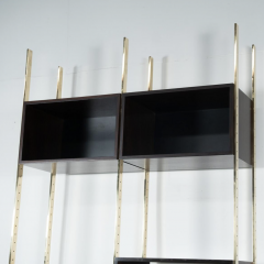Mid Century Modern Bookcase by Jules Wabbes Wood and Brass 1960s - 4331142