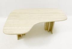 Mid Century Modern Boomerang Travertine Coffee Table - 2499659