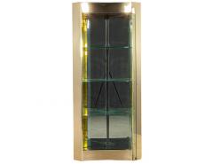 Mid Century Modern Brass And Glass Corner Curio Display Cabinet - 2692947