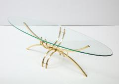 Mid Century Modern Brass And Glass Oval Coffee Table - 2711988