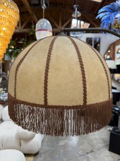 Mid Century Modern Brass Floor Lamp with Fringe Fabric Shade - 4599354