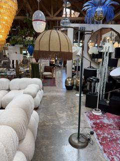 Mid Century Modern Brass Floor Lamp with Fringe Fabric Shade - 4599357