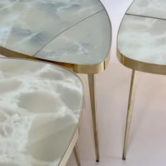 Mid Century Modern Brass Green Murano Art Glass Set of Three Coffee Tables - 3872916