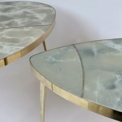 Mid Century Modern Brass Green Murano Art Glass Set of Three Coffee Tables - 3872918