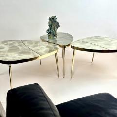 Mid Century Modern Brass Green Murano Art Glass Set of Three Coffee Tables - 3872920