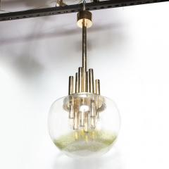 Mid Century Modern Brass Handblown Translucent Topaz Murano Glass Chandelier - 1802064