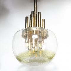 Mid Century Modern Brass Handblown Translucent Topaz Murano Glass Chandelier - 1802065