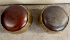 Mid Century Modern Brass Ottoman Stool or Side Table with Leather Top a Pair - 2865780