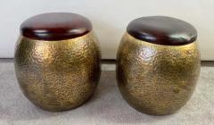 Mid Century Modern Brass Ottoman Stool or Side Table with Leather Top a Pair - 2865818