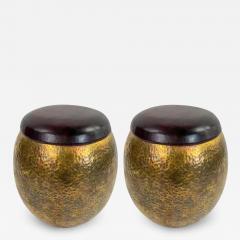 Mid Century Modern Brass Ottoman Stool or Side Table with Leather Top a Pair - 2879636