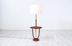 Mid Century Modern Brass Sculpted Walnut Floor Lamp with Side Table - 3198371
