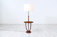 Mid Century Modern Brass Sculpted Walnut Floor Lamp with Side Table - 3198372