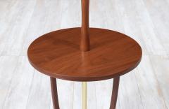 Mid Century Modern Brass Sculpted Walnut Floor Lamp with Side Table - 3198373