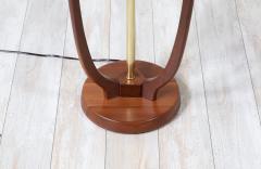 Mid Century Modern Brass Sculpted Walnut Floor Lamp with Side Table - 3198374