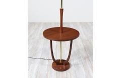 Mid Century Modern Brass Sculpted Walnut Floor Lamp with Side Table - 3198375