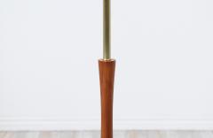 Mid Century Modern Brass Sculpted Walnut Floor Lamp with Side Table - 3198376