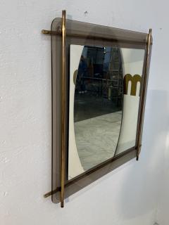 Mid Century Modern Brass Smoked Glass Wall Mirror 1970s - 4292030