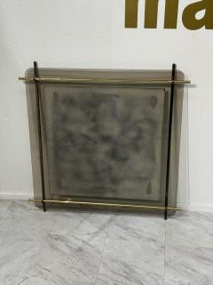 Mid Century Modern Brass Smoked Glass Wall Mirror 1970s - 4292033
