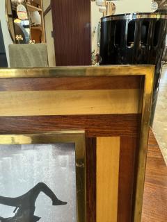 Mid Century Modern Brass and Inlaid Wood Photo Frame - 4371589