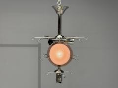 Mid Century Modern Bright Pink Murano Glass Chrome Pendant Light 1960s - 4627493