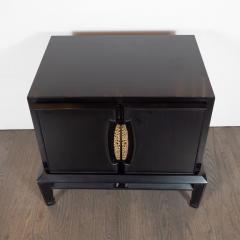 Mid Century Modern Brutalist Polished Brass Ebonized Walnut Nightstands - 1485211