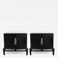 Mid Century Modern Brutalist Polished Brass Ebonized Walnut Nightstands - 1486395