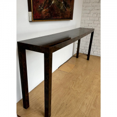 Mid Century Modern Burl Wood Faux Tortoise Shell Console Table - 3041325