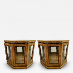 Mid Century Modern Burlwood Hexagon Display Side or End Table a Pair - 3160631