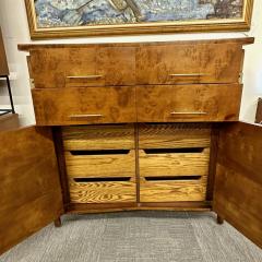Mid Century Modern Burlwood Hi Boy Dresser Wardrobe Cabinet Brass Accent - 3022591