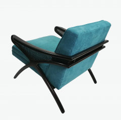 Mid Century Modern Butterfly Lounge Chair in Peacock Blue Velvet - 3531555