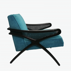 Mid Century Modern Butterfly Lounge Chair in Peacock Blue Velvet - 3531557
