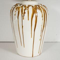 Mid Century Modern Caramel Glazed Ceramic Table Lamps with Brass Fittings - 1483924