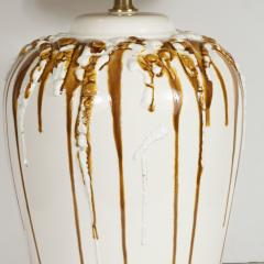 Mid Century Modern Caramel Glazed Ceramic Table Lamps with Brass Fittings - 1483927