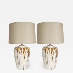 Mid Century Modern Caramel Glazed Ceramic Table Lamps with Brass Fittings - 1486327