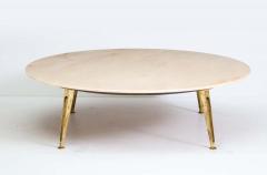 Mid Century Modern Carrara Marble and Brass Round Coffee Table Italy 1950s - 1260277