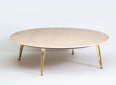 Mid Century Modern Carrara Marble and Brass Round Coffee Table Italy 1950s - 1260283