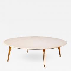 Mid Century Modern Carrara Marble and Brass Round Coffee Table Italy 1950s - 1262668