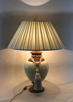 Mid Century Modern Ceramic Table Lamp With Lampshade Italy ca 1970 - 3835680