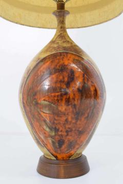 Mid Century Modern Ceramic Table Lamp in Orange and Brown - 1293796