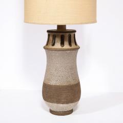 Mid Century Modern Ceramic Table Lamp with Arcade Detailing and Raw Fiber Shade - 2909079
