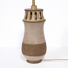 Mid Century Modern Ceramic Table Lamp with Arcade Detailing and Raw Fiber Shade - 2909080