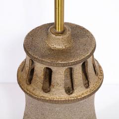 Mid Century Modern Ceramic Table Lamp with Arcade Detailing and Raw Fiber Shade - 2909087