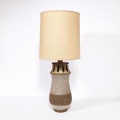 Mid Century Modern Ceramic Table Lamp with Arcade Detailing and Raw Fiber Shade - 2909180