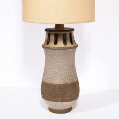 Mid Century Modern Ceramic Table Lamp with Arcade Detailing and Raw Fiber Shade - 2909185