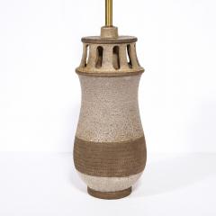 Mid Century Modern Ceramic Table Lamp with Arcade Detailing and Raw Fiber Shade - 2909192