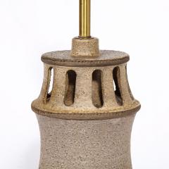 Mid Century Modern Ceramic Table Lamp with Arcade Detailing and Raw Fiber Shade - 2909241
